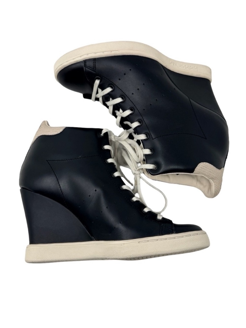 Adidas Stan Smith UP Wedge Sneakers Size 8 Black Leather Maximalist Neutral - Picture 6 of 11